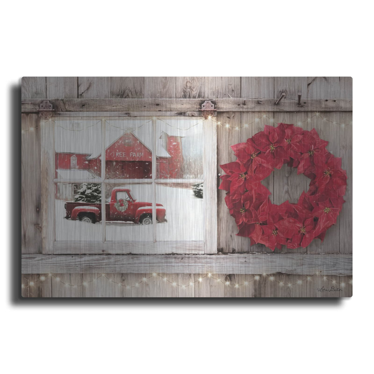 'Poinsettia Wreath Window View' by Lori Deiter – Metal Wall Art