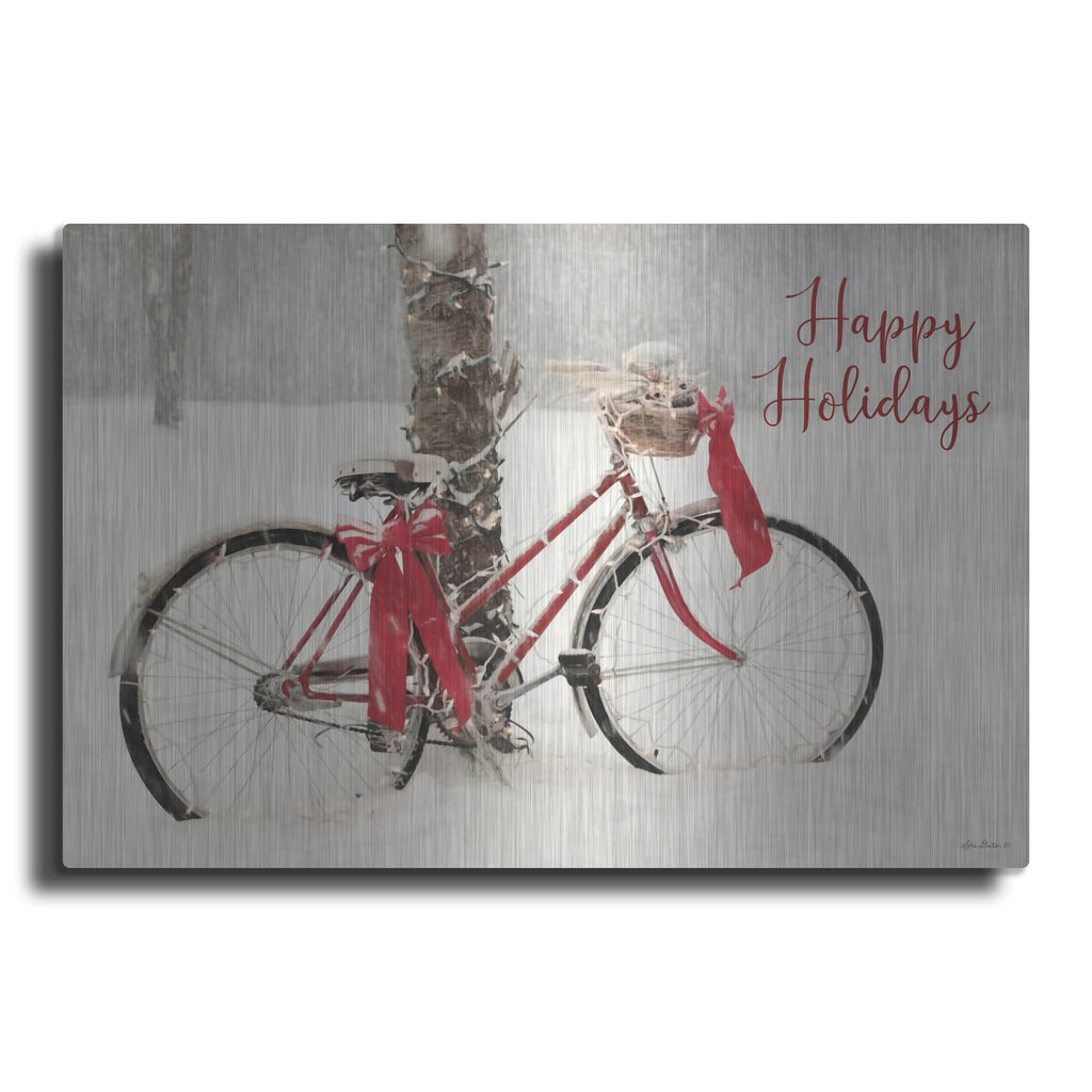'Happy Holidays Snowy Bike' by Lori Deiter – Metal Wall Art