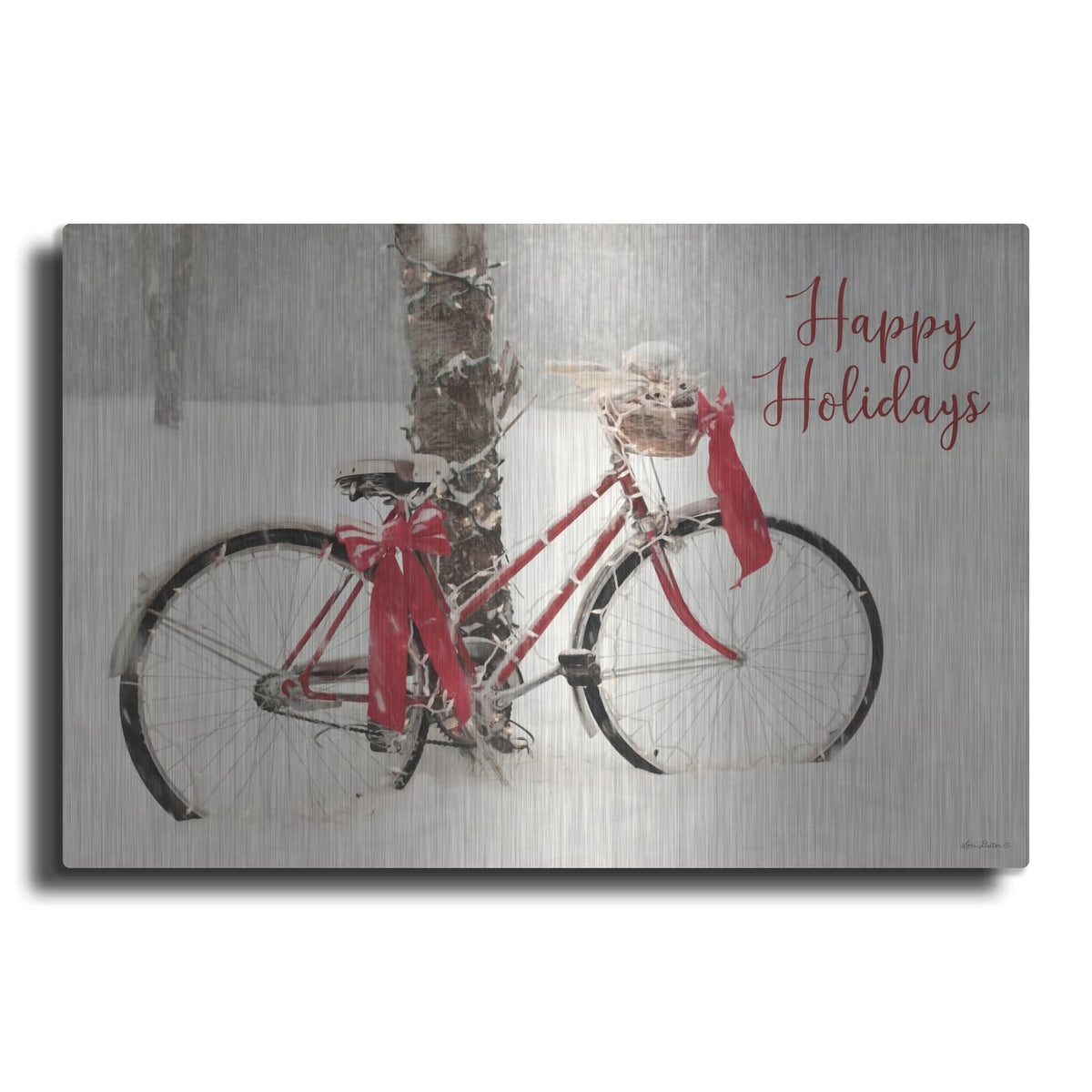 'Happy Holidays Snowy Bike' by Lori Deiter – Metal Wall Art