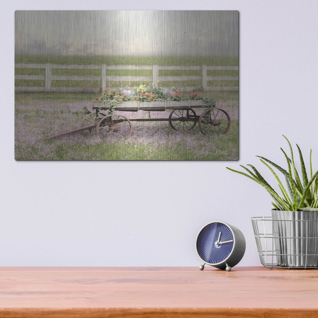'Country Flower Wagon' by Lori Deiter – Metal Wall Art, 16x12 room view