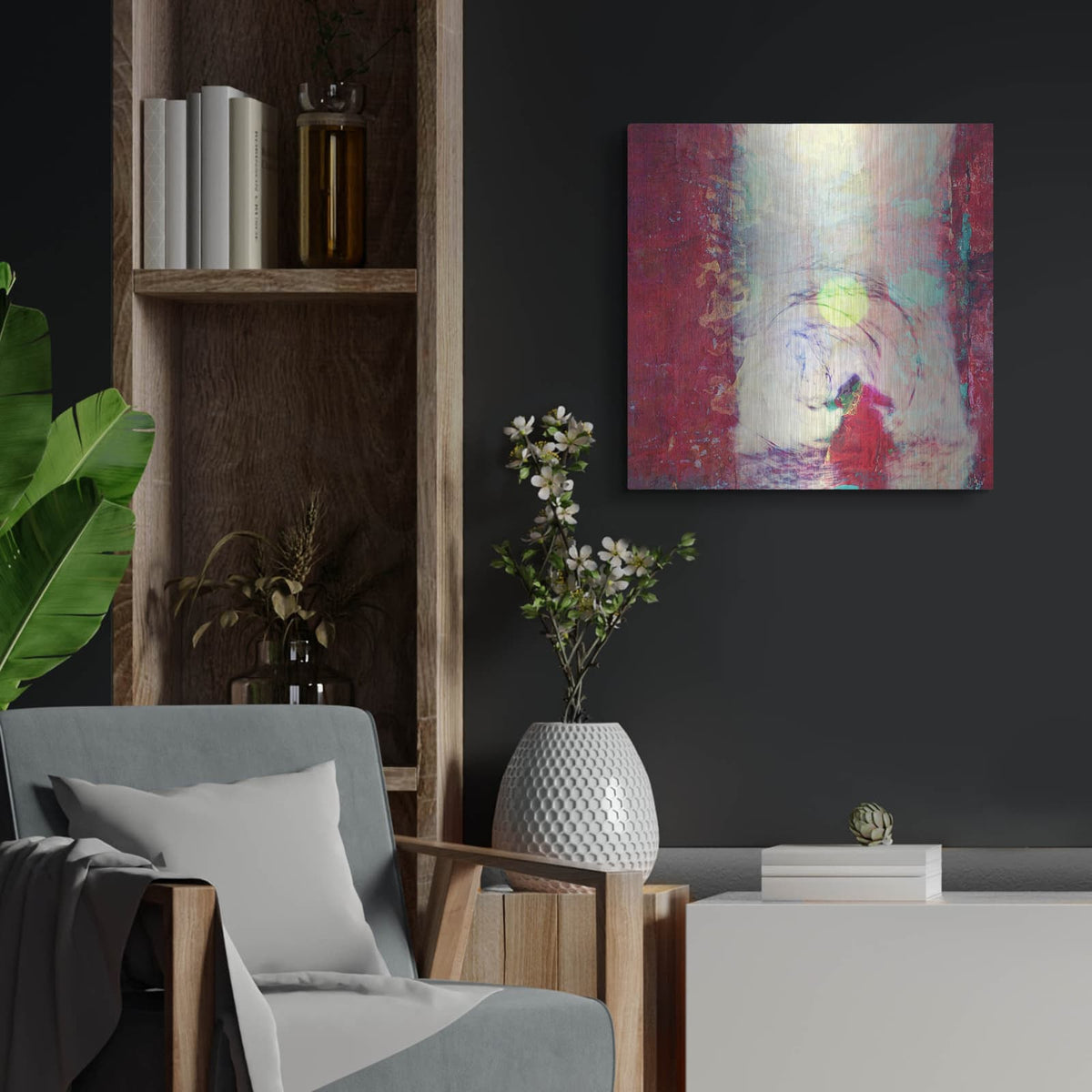 'Chasing A Sun' by Elena Ray – Metal Wall Art, 24x24 room view