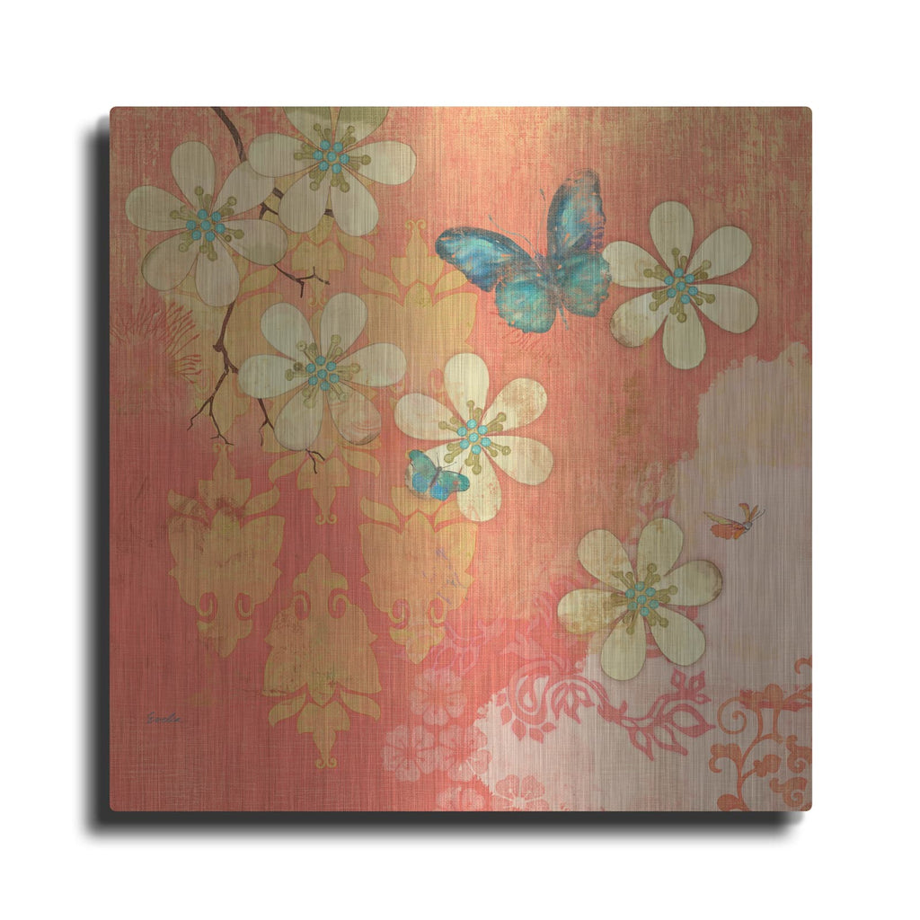 'Coral Large Cream Multi Blossoms Butterfly' by Evelia Designs – Metal Wall Art