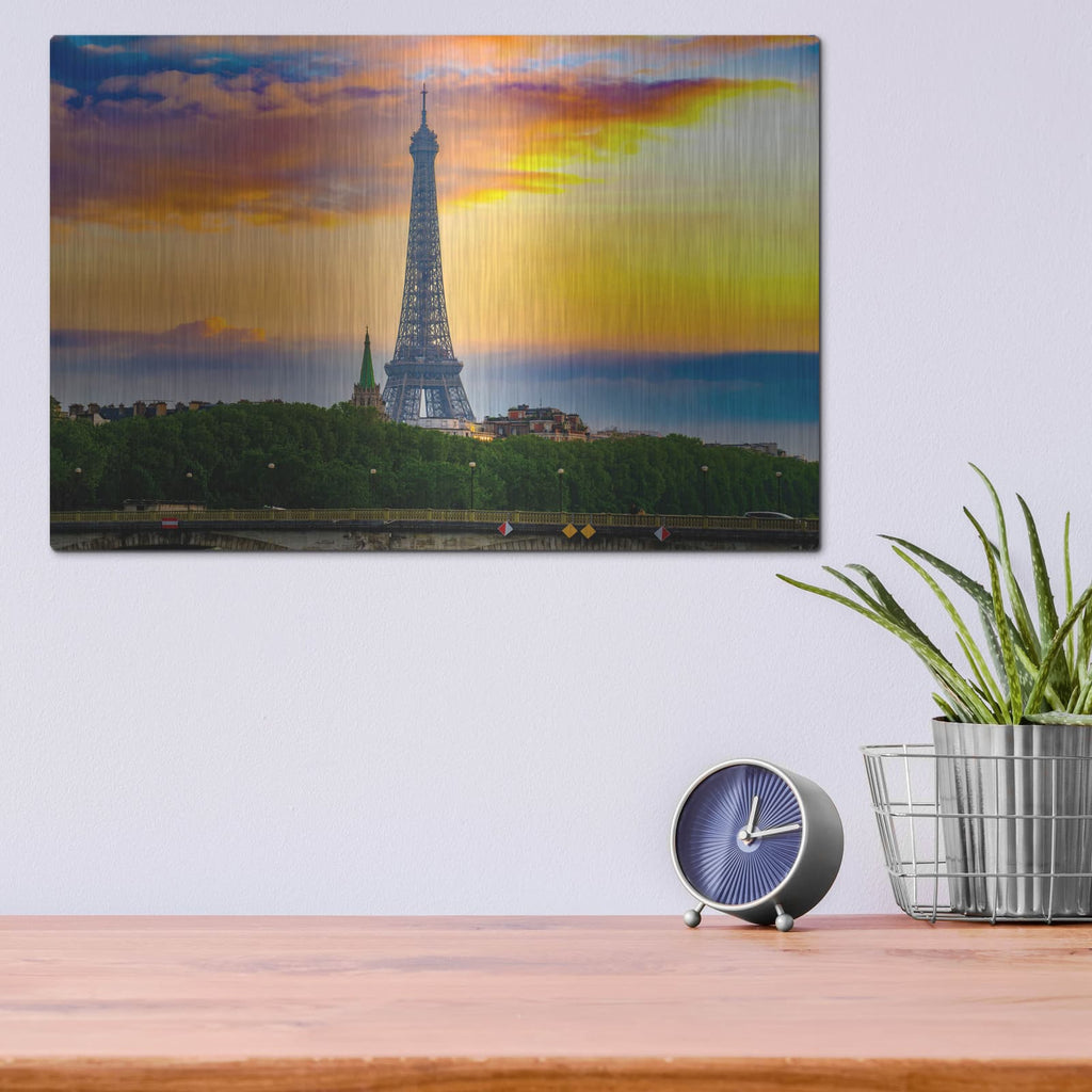 'Paris Sunset' by Luxe Portfolio – Metal Wall Art, 16x12 room view