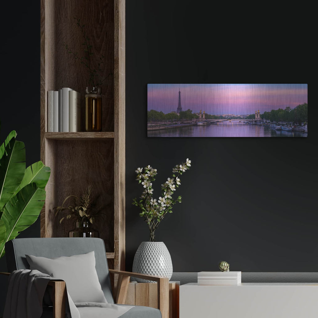 'Paris - Sunrise Over Seine Panorama' by Luxe Portfolio – Metal Wall Art, 36x12 room view