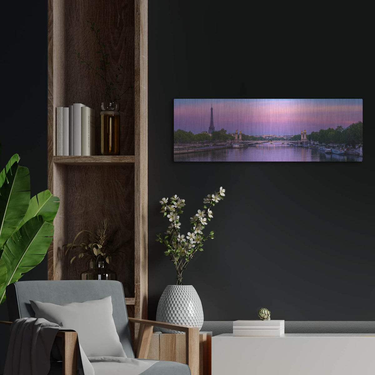 'Paris - Sunrise Over Seine Panorama' by Luxe Portfolio – Metal Wall Art, 36x12 room view