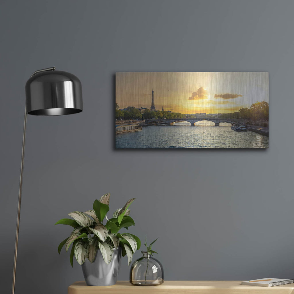 'Paris - Golden Sunset Panorama' by Luxe Portfolio – Metal Wall Art, 24x12 room view