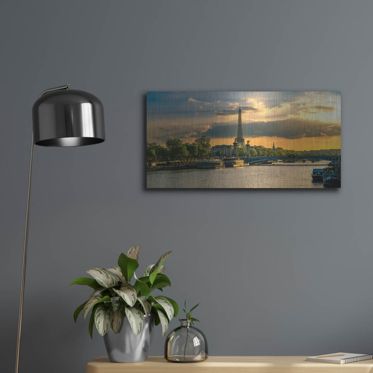 'Paris - Golden Sunset Over Seine' by Luxe Portfolio – Metal Wall Art, 24x12 room view