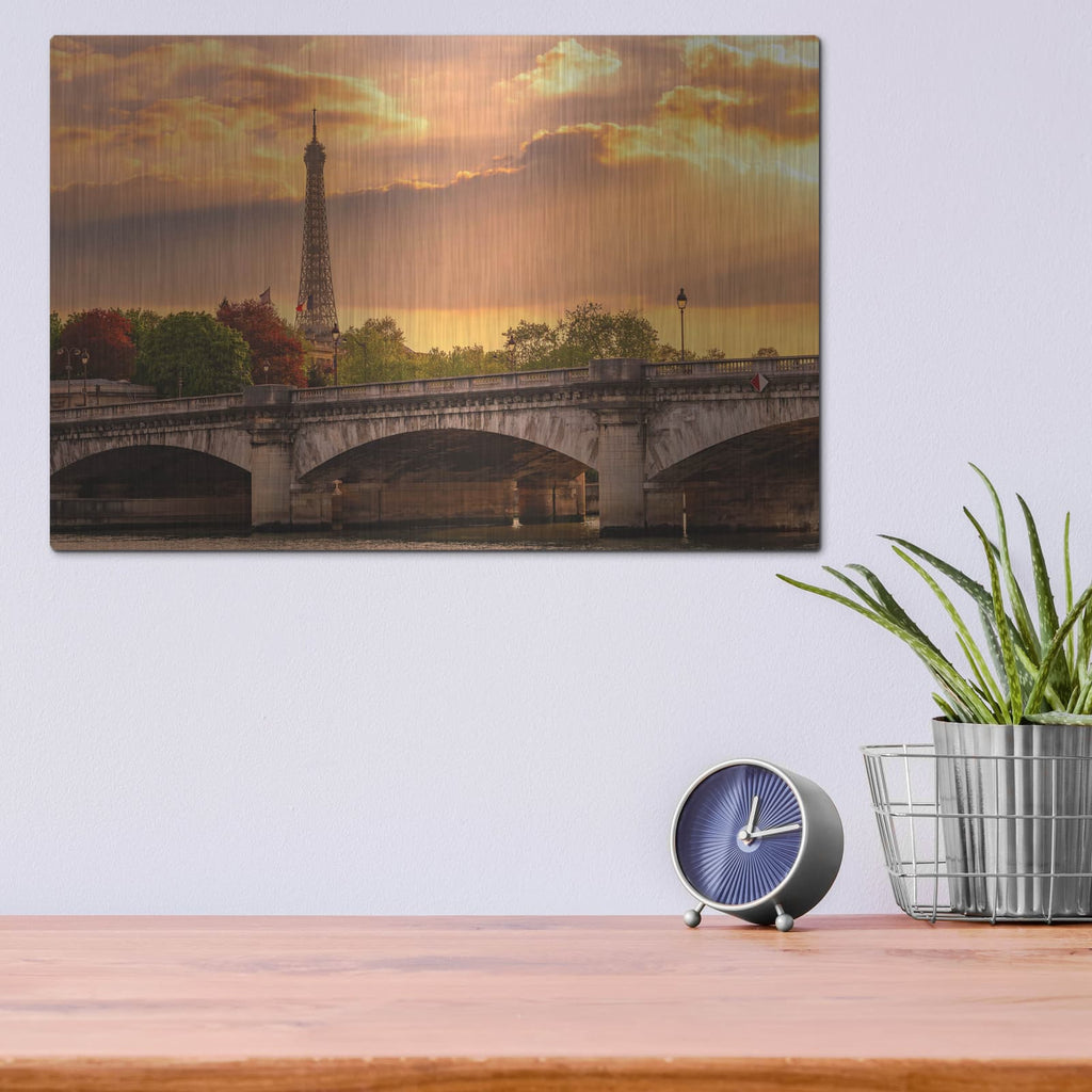 'Paris - Golden Sunset Concorde Bridge' by Luxe Portfolio – Metal Wall Art, 16x12 room view