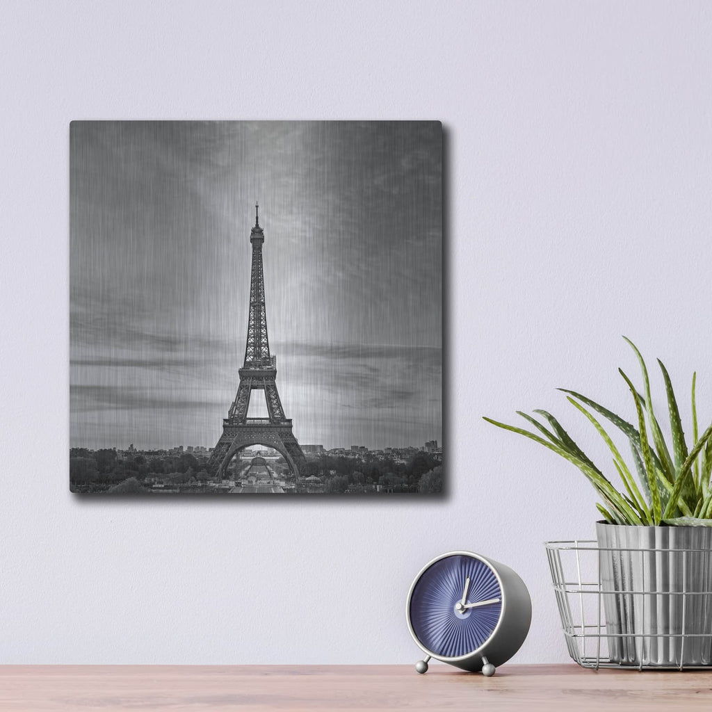 'Paris - Eiffel Tower - Black & White' by Luxe Portfolio – Metal Wall Art, 12x12 room view