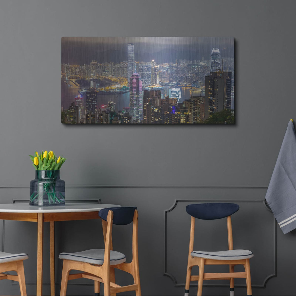 'Hong Kong Nightime Panorama' by Luxe Portfolio – Metal Wall Art, 48x24 room view