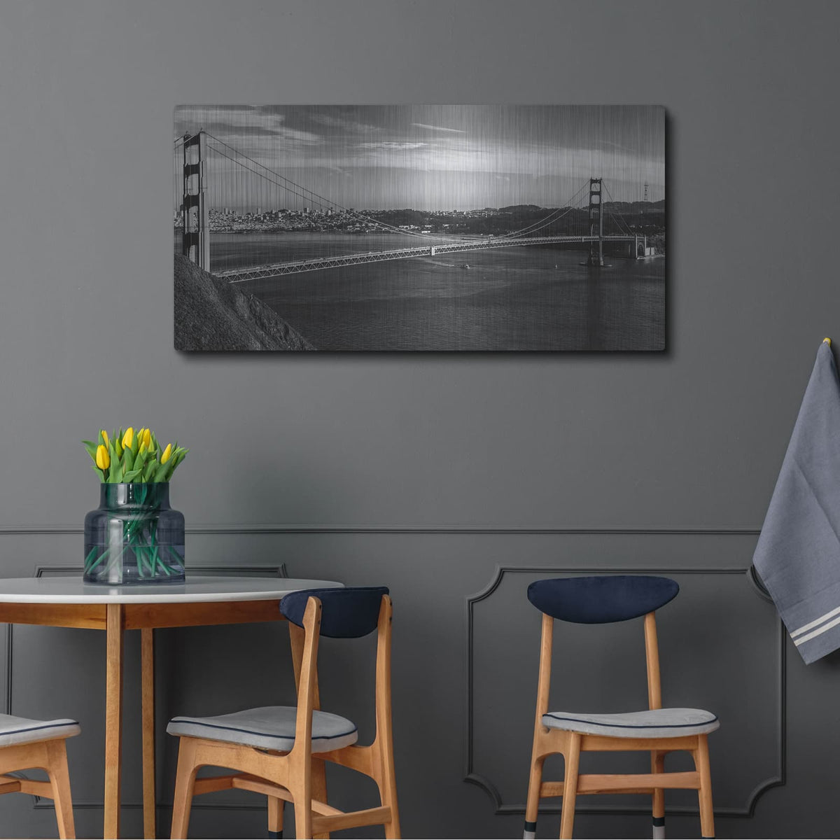 'Golden Gate Bridge B&w' by Luxe Portfolio – Metal Wall Art, 48x24 room view