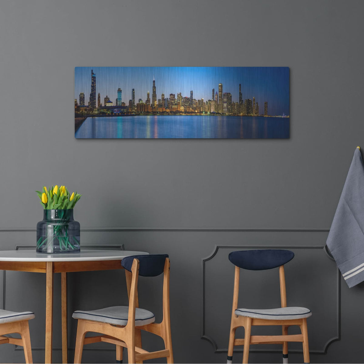 'Chicago, Illinois Panorama' by Luxe Portfolio – Metal Wall Art, 48x16 room view