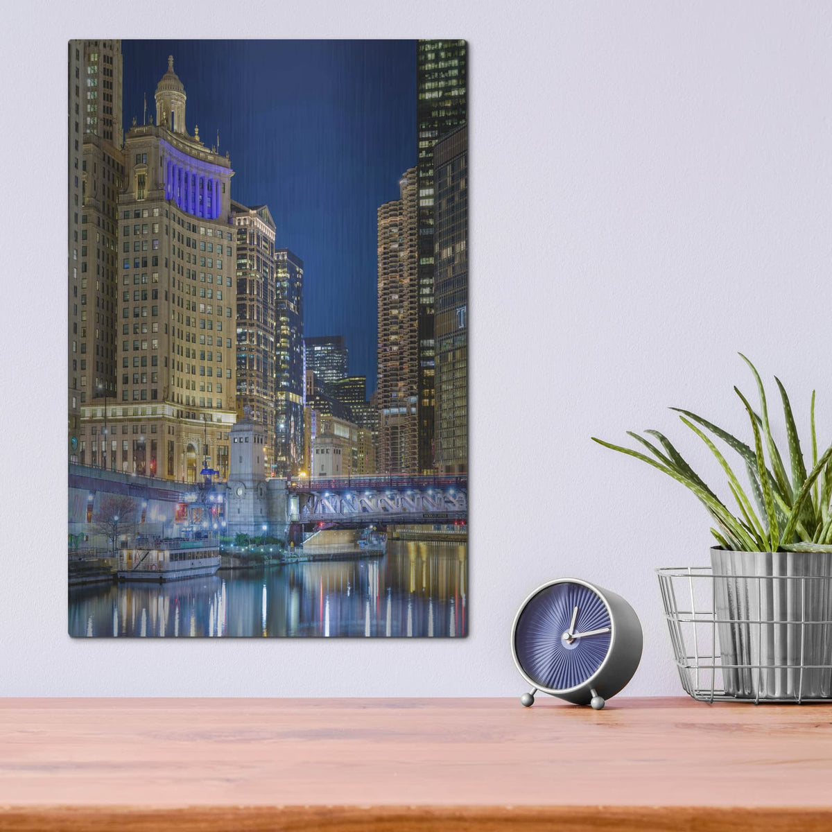 'Chicago River At Night' by Luxe Portfolio – Metal Wall Art, 12x16 room view