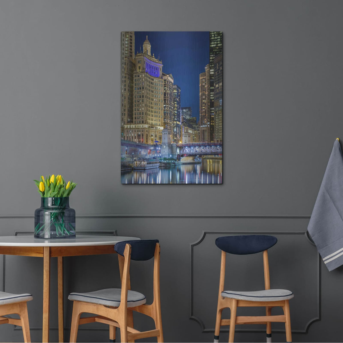 'Chicago River At Night' by Luxe Portfolio – Metal Wall Art, 24x36 room view