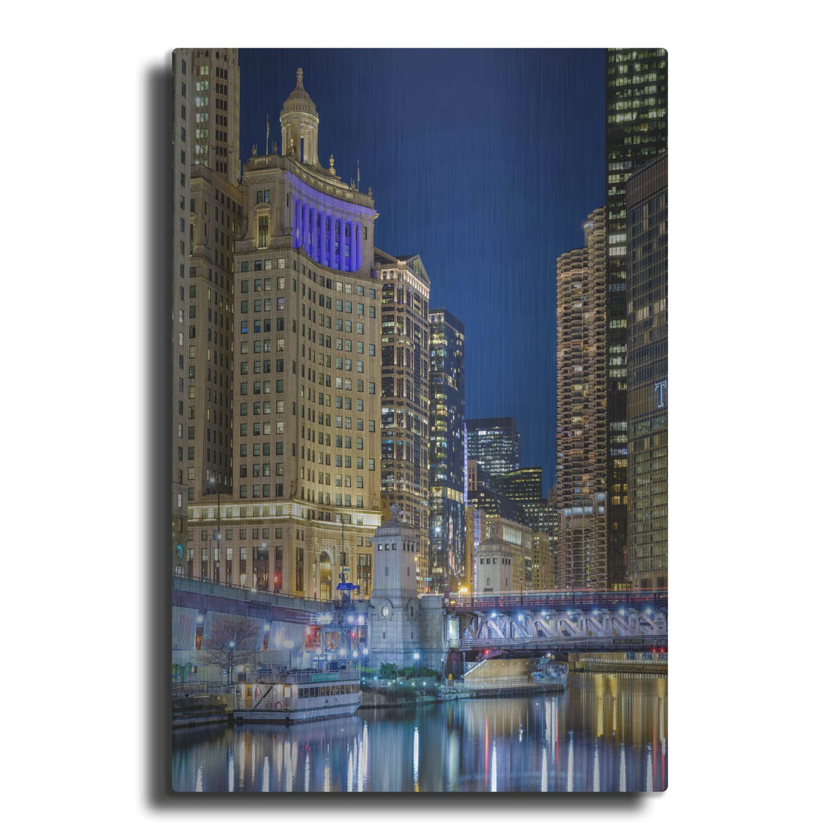 'Chicago River At Night' by Luxe Portfolio – Metal Wall Art