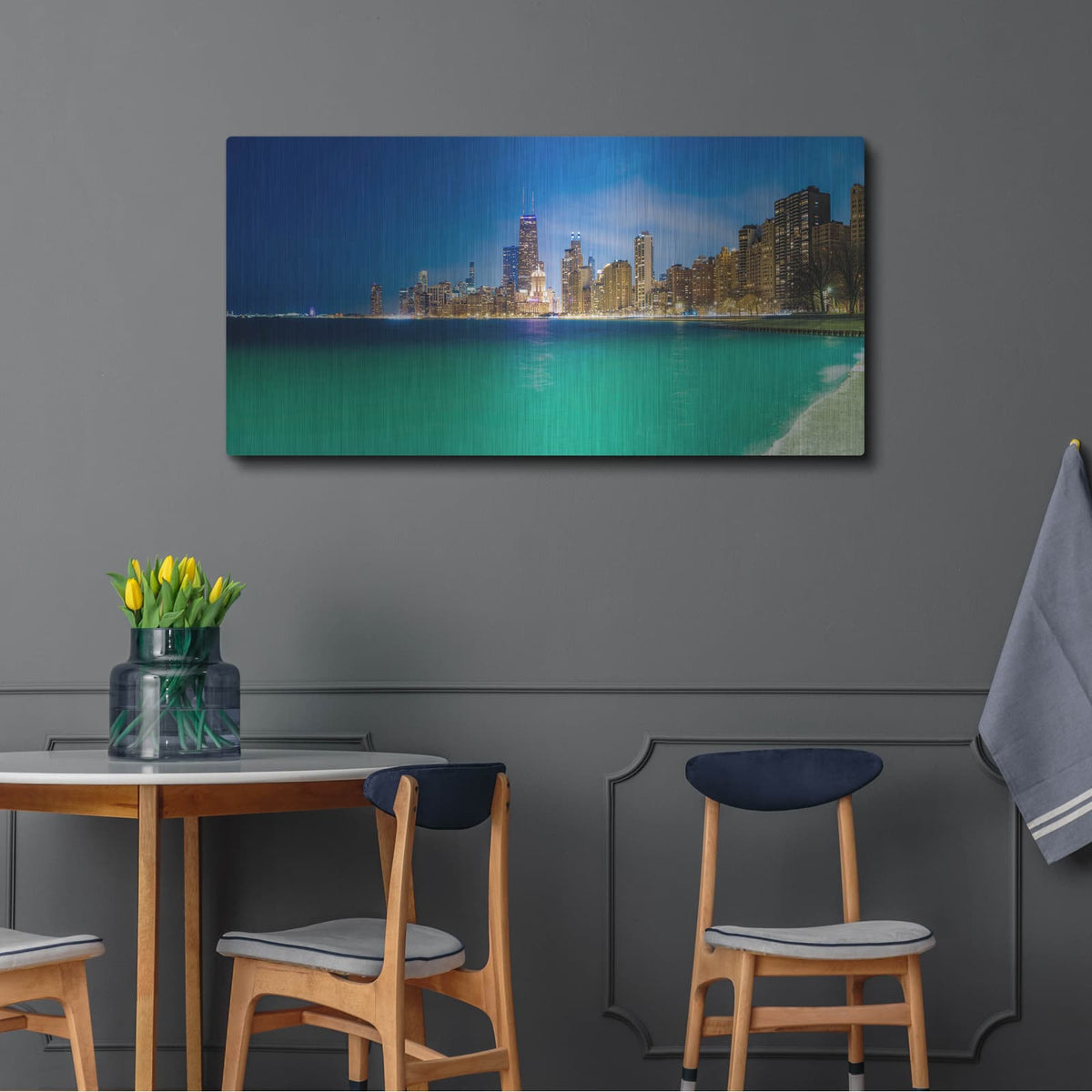 'Chicago Panorama' by Luxe Portfolio – Metal Wall Art, 48x24 room view
