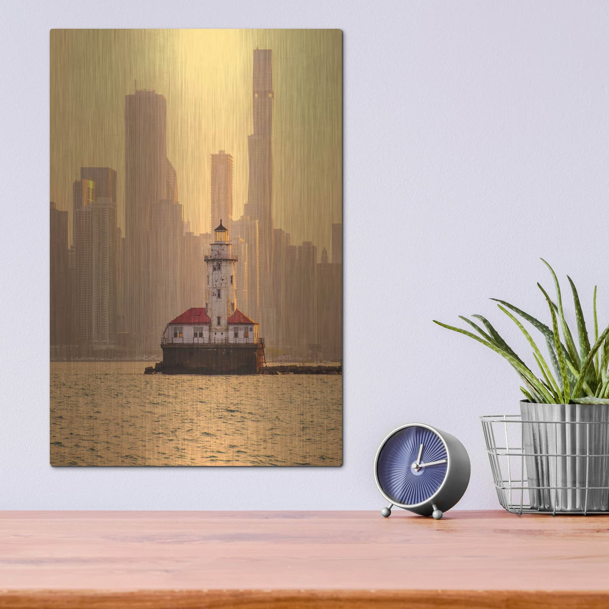 'Chicago Old Lighthouse Hazy Sunset' by Luxe Portfolio – Metal Wall Art, 12x16 room view