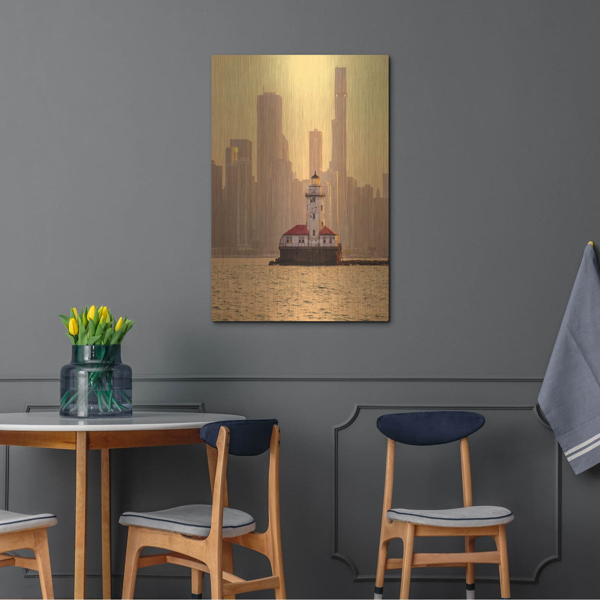 'Chicago Old Lighthouse Hazy Sunset' by Luxe Portfolio – Metal Wall Art, 24x36 room view