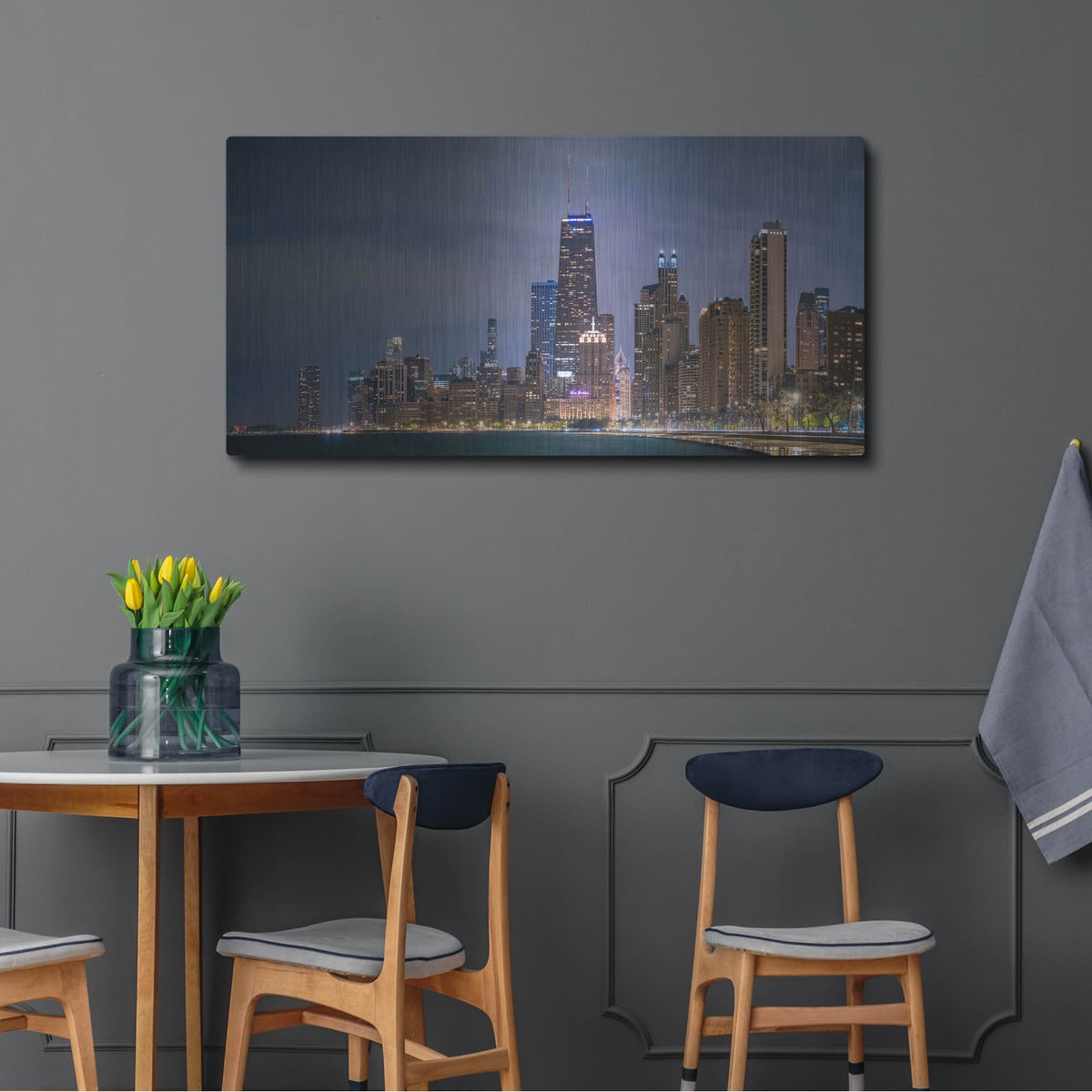 'Chicago - Nightime Panorama' by Luxe Portfolio – Metal Wall Art, 48x24 room view