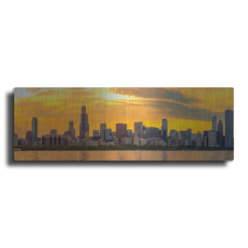 'Chicago - Golden Sunset Panorama' by Luxe Portfolio – Metal Wall Art