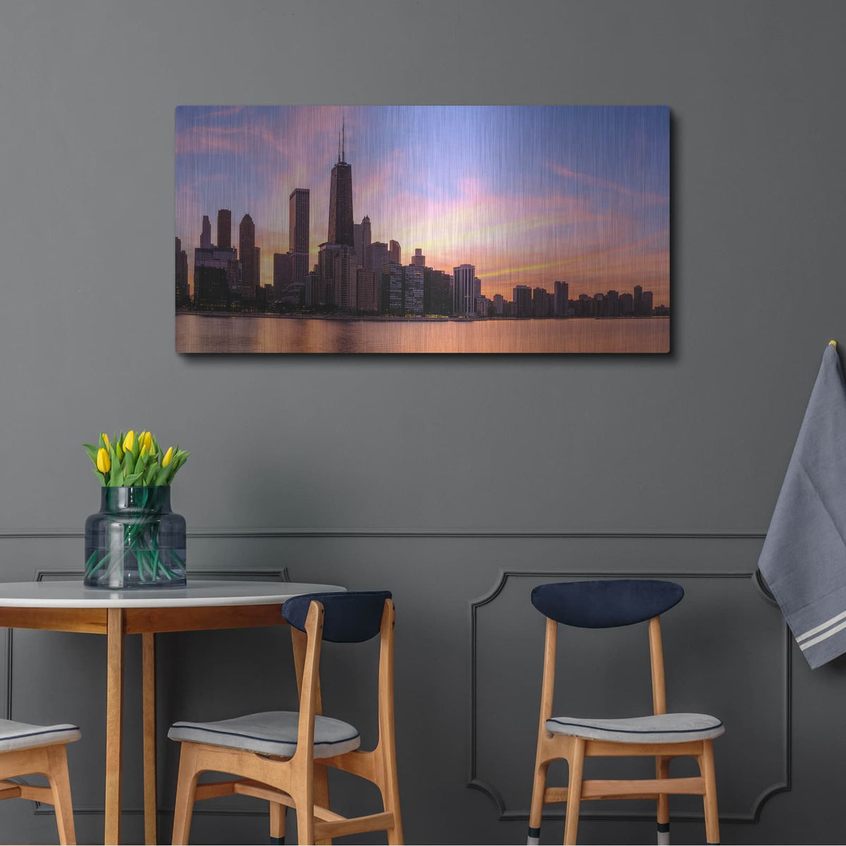 'Chicago - Burning Amber Sunset' by Luxe Portfolio – Metal Wall Art, 48x24 room view