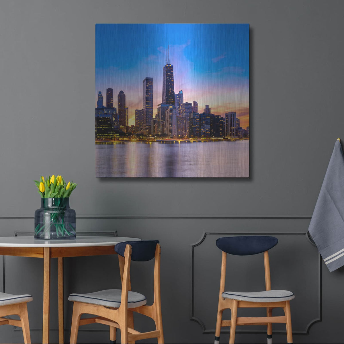'Chicago - Amber Sunset Glow' by Luxe Portfolio – Metal Wall Art, 36x36 room view
