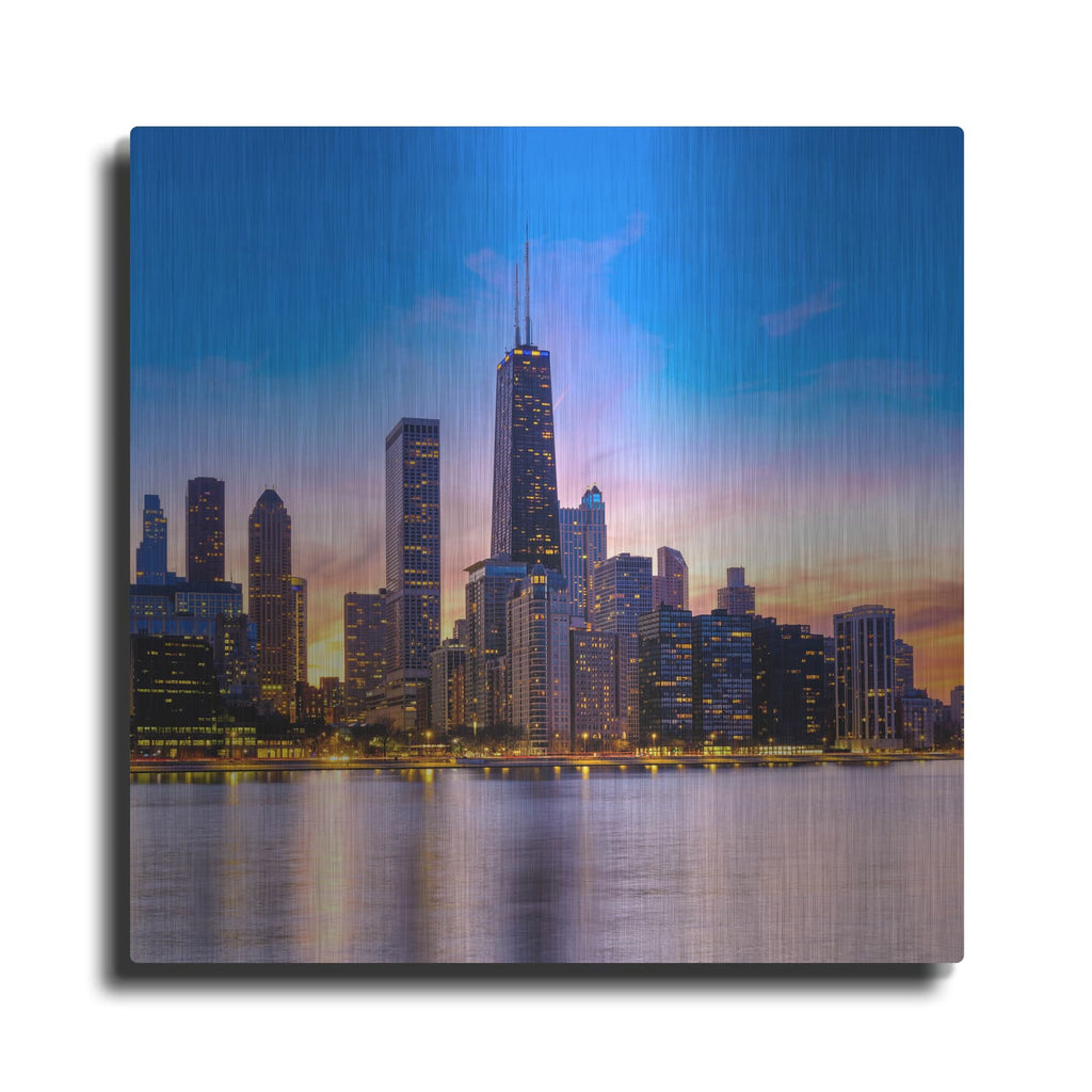 'Chicago - Amber Sunset Glow' by Luxe Portfolio – Metal Wall Art