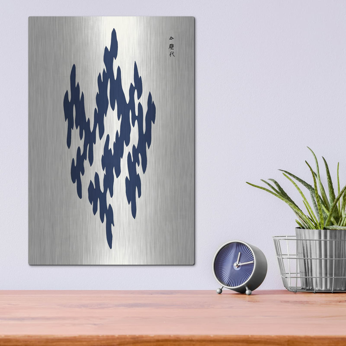 'Blue Woodblock 3' by Incado – Metal Wall Art, 12x16 room view