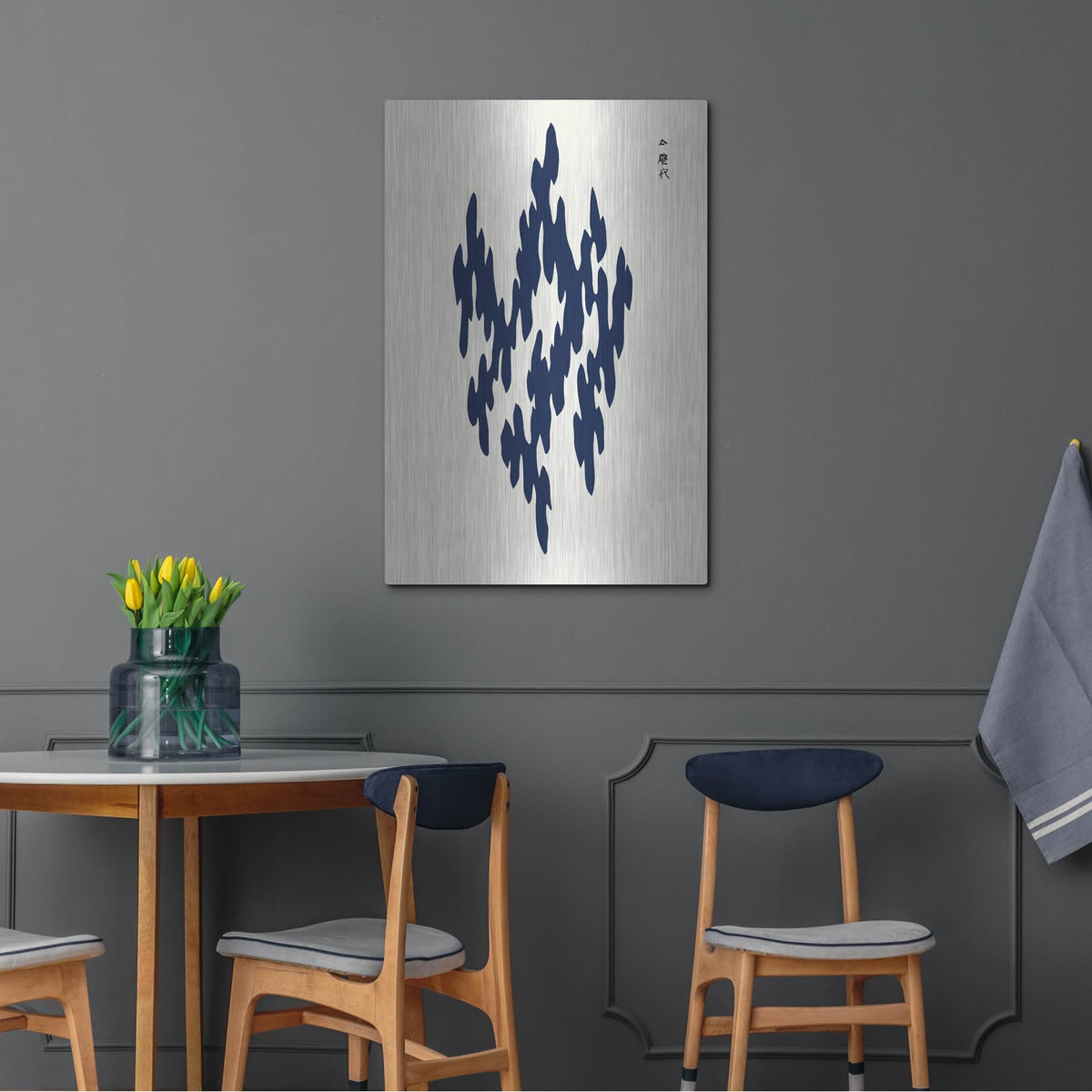 'Blue Woodblock 3' by Incado – Metal Wall Art, 24x36 room view