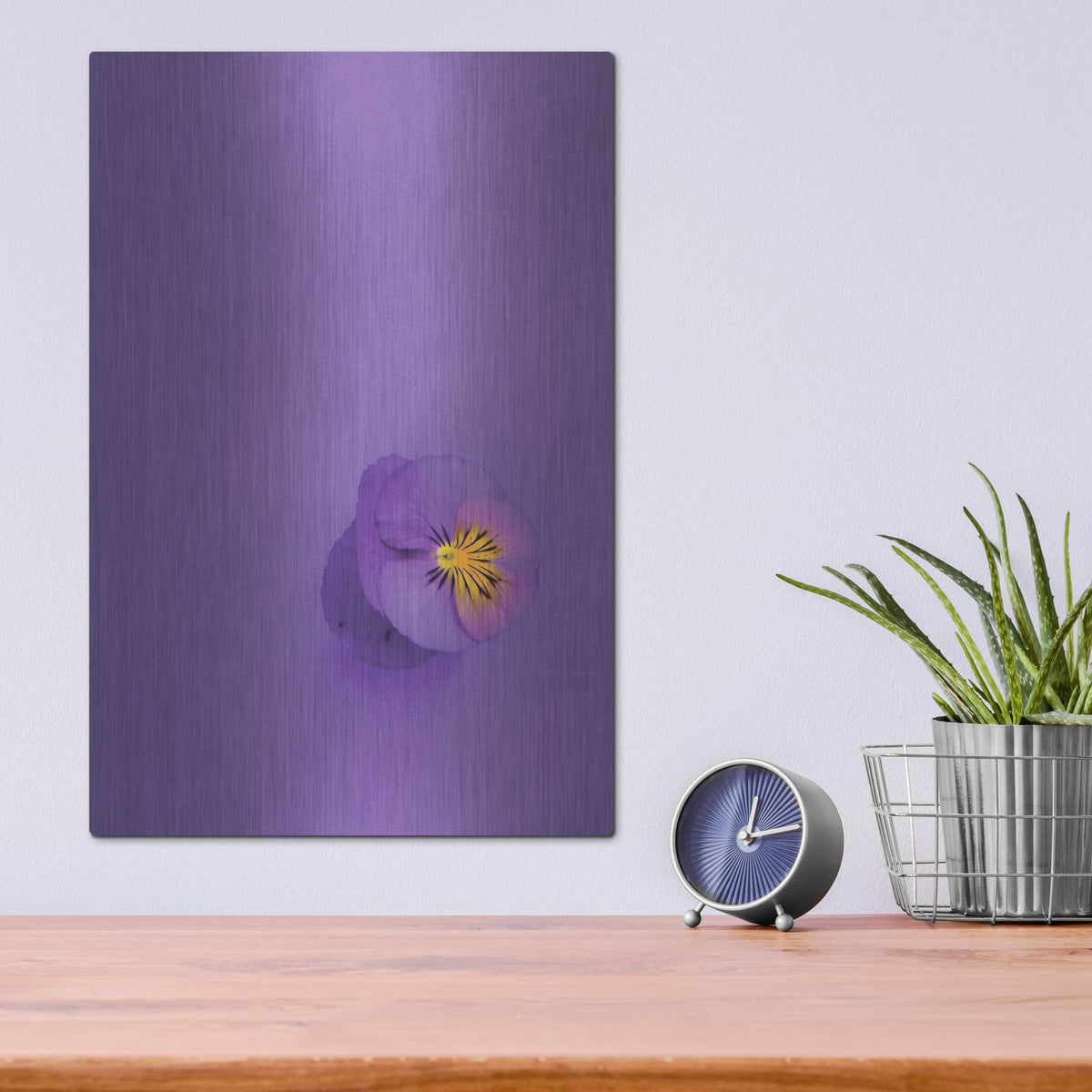 'Lavender Pansy' by Incado – Metal Wall Art, 12x16 room view