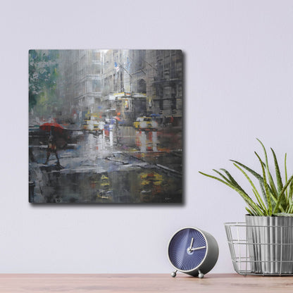 Luxe Metal Art 'Manhattan Red Umbrella' by Mark Lague, Metal Wall Art,12x12