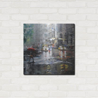 Luxe Metal Art 'Manhattan Red Umbrella' by Mark Lague, Metal Wall Art,24x24