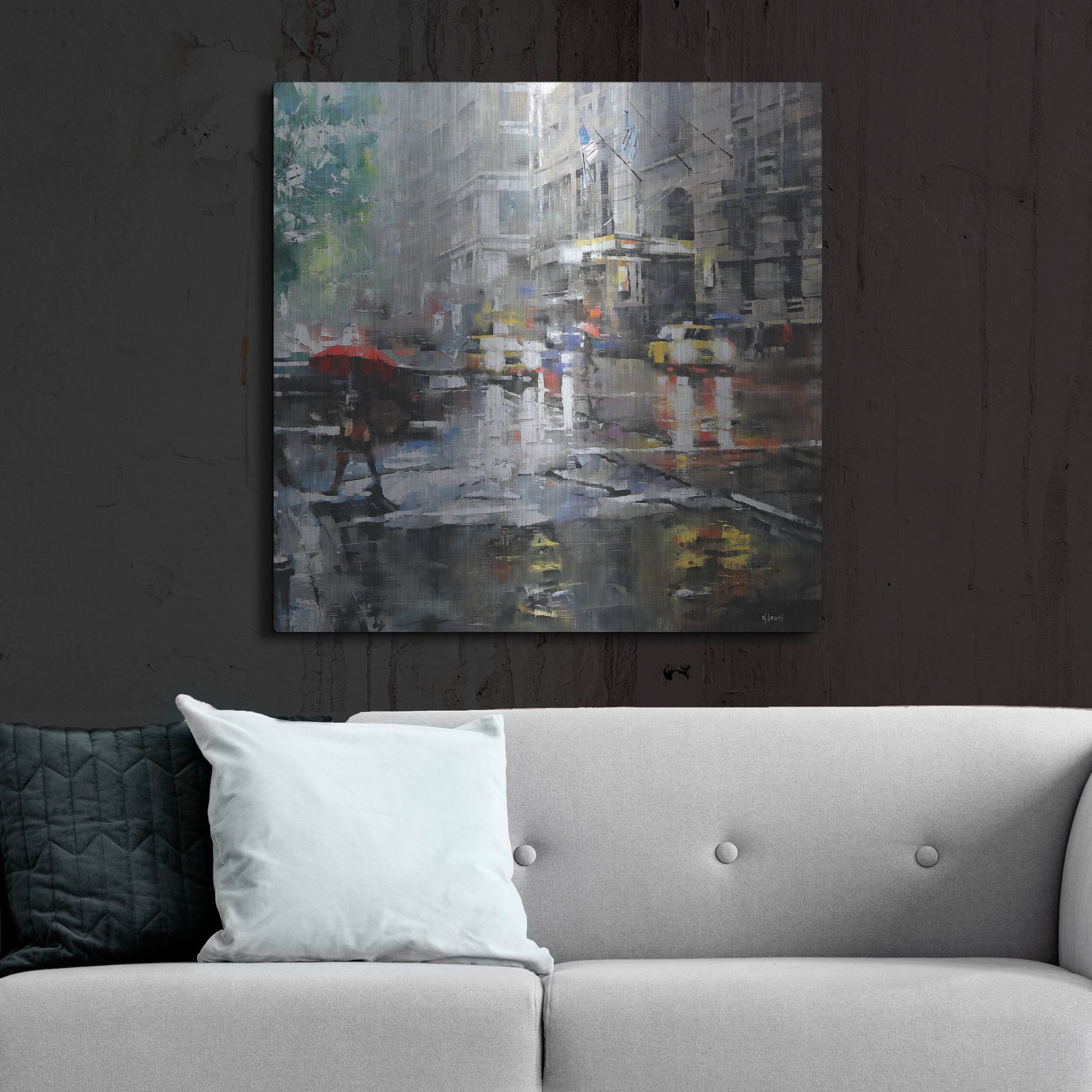 Luxe Metal Art 'Manhattan Red Umbrella' by Mark Lague, Metal Wall Art,36x36