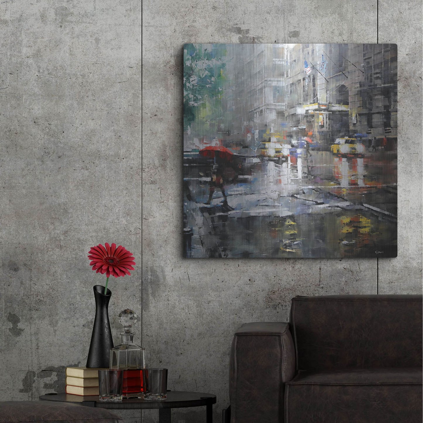 Luxe Metal Art 'Manhattan Red Umbrella' by Mark Lague, Metal Wall Art,36x36