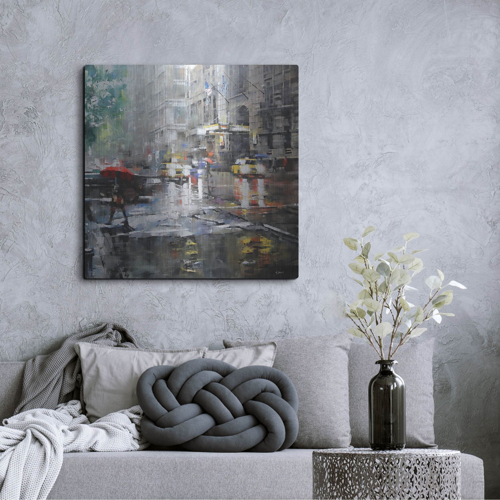 Luxe Metal Art 'Manhattan Red Umbrella' by Mark Lague, Metal Wall Art,36x36