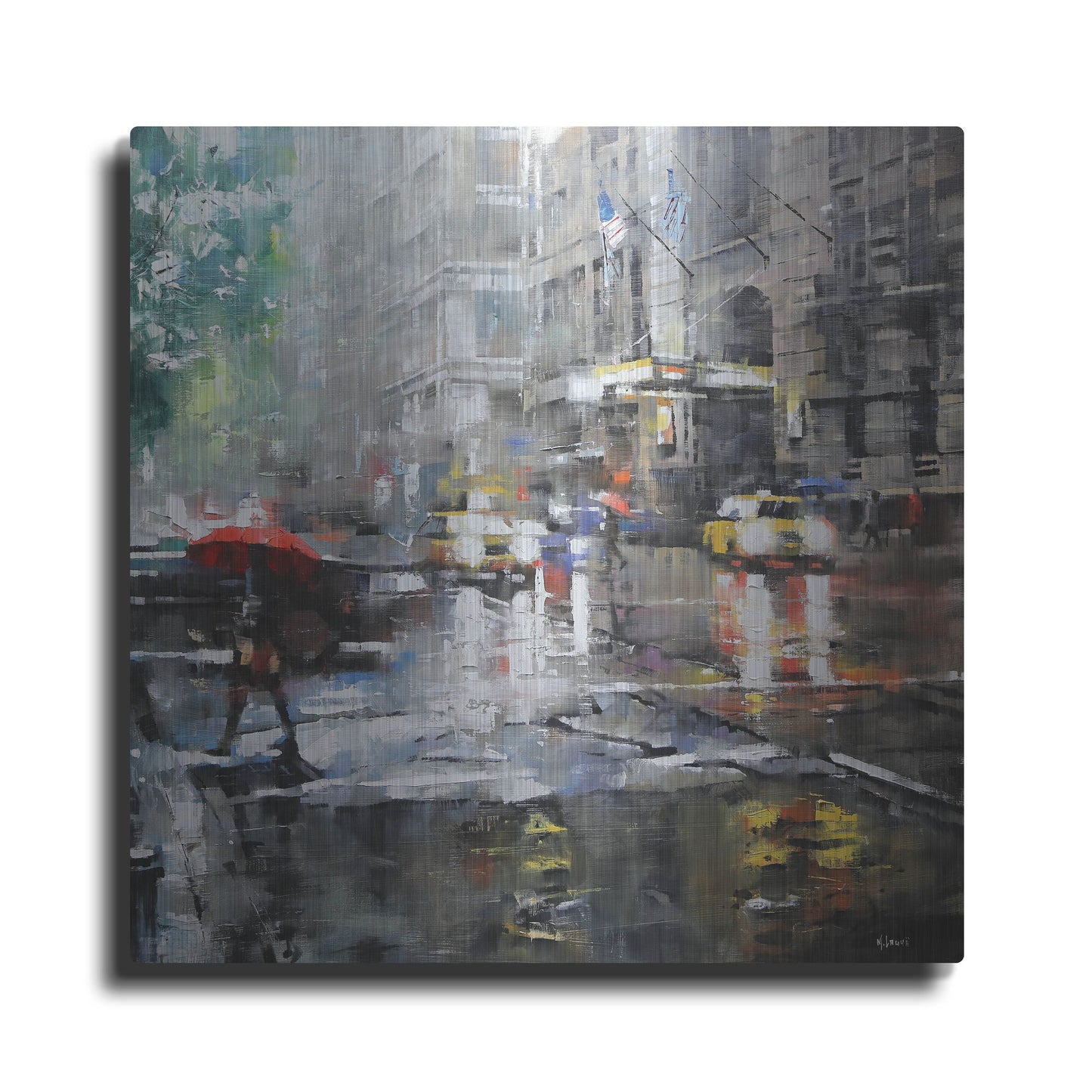 Luxe Metal Art 'Manhattan Red Umbrella' by Mark Lague, Metal Wall Art