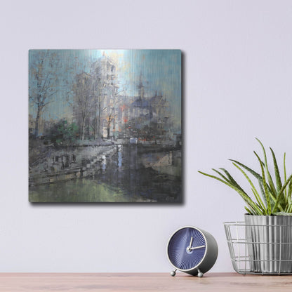 Luxe Metal Art 'Notre Dame on the Seine' by Mark Lague, Metal Wall Art,12x12