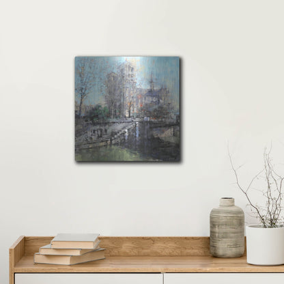 Luxe Metal Art 'Notre Dame on the Seine' by Mark Lague, Metal Wall Art,12x12