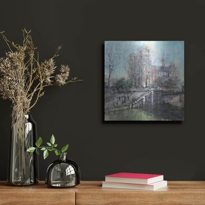 Luxe Metal Art 'Notre Dame on the Seine' by Mark Lague, Metal Wall Art,12x12