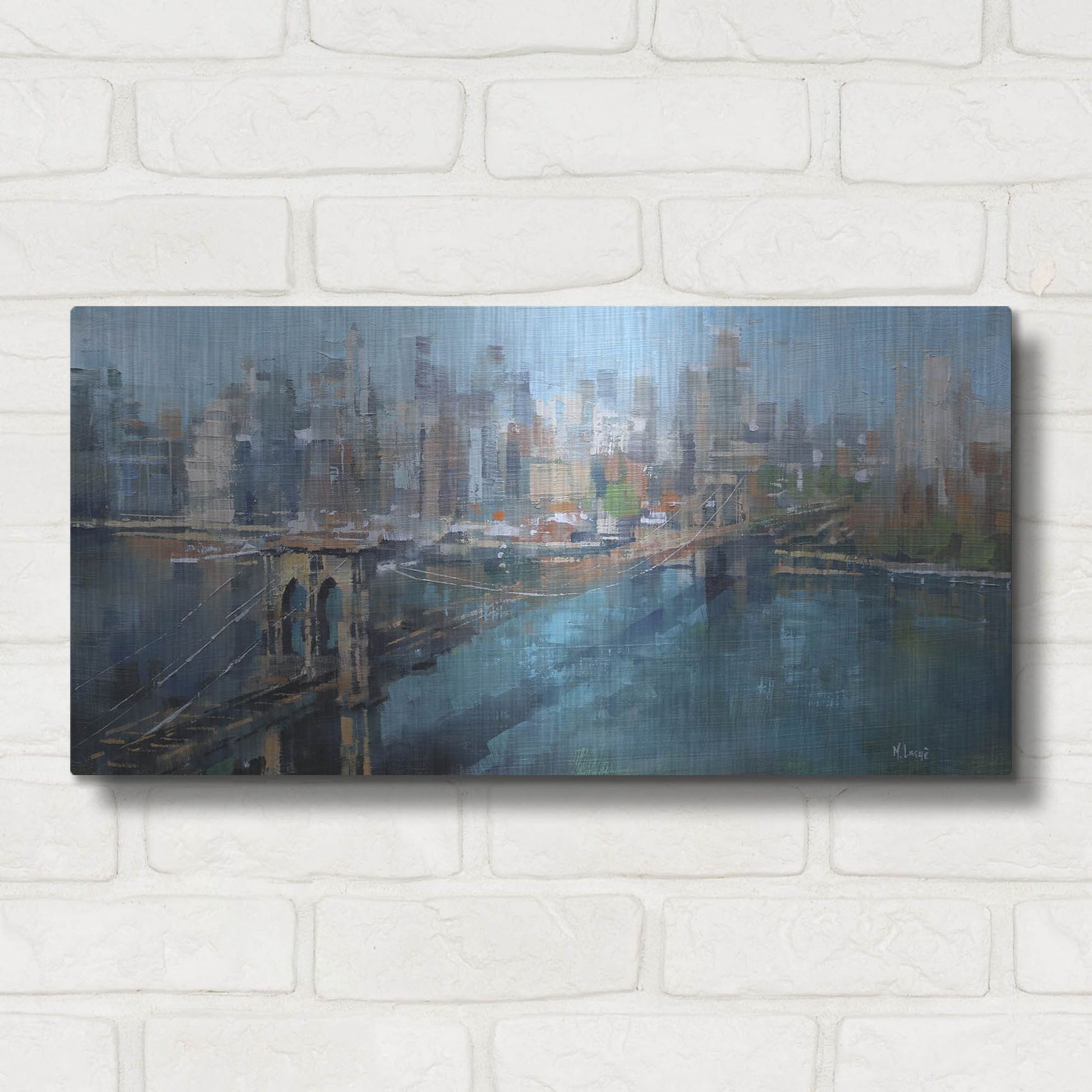 Luxe Metal Art 'Brooklyn Bridge' by Mark Lague, Metal Wall Art,24x12