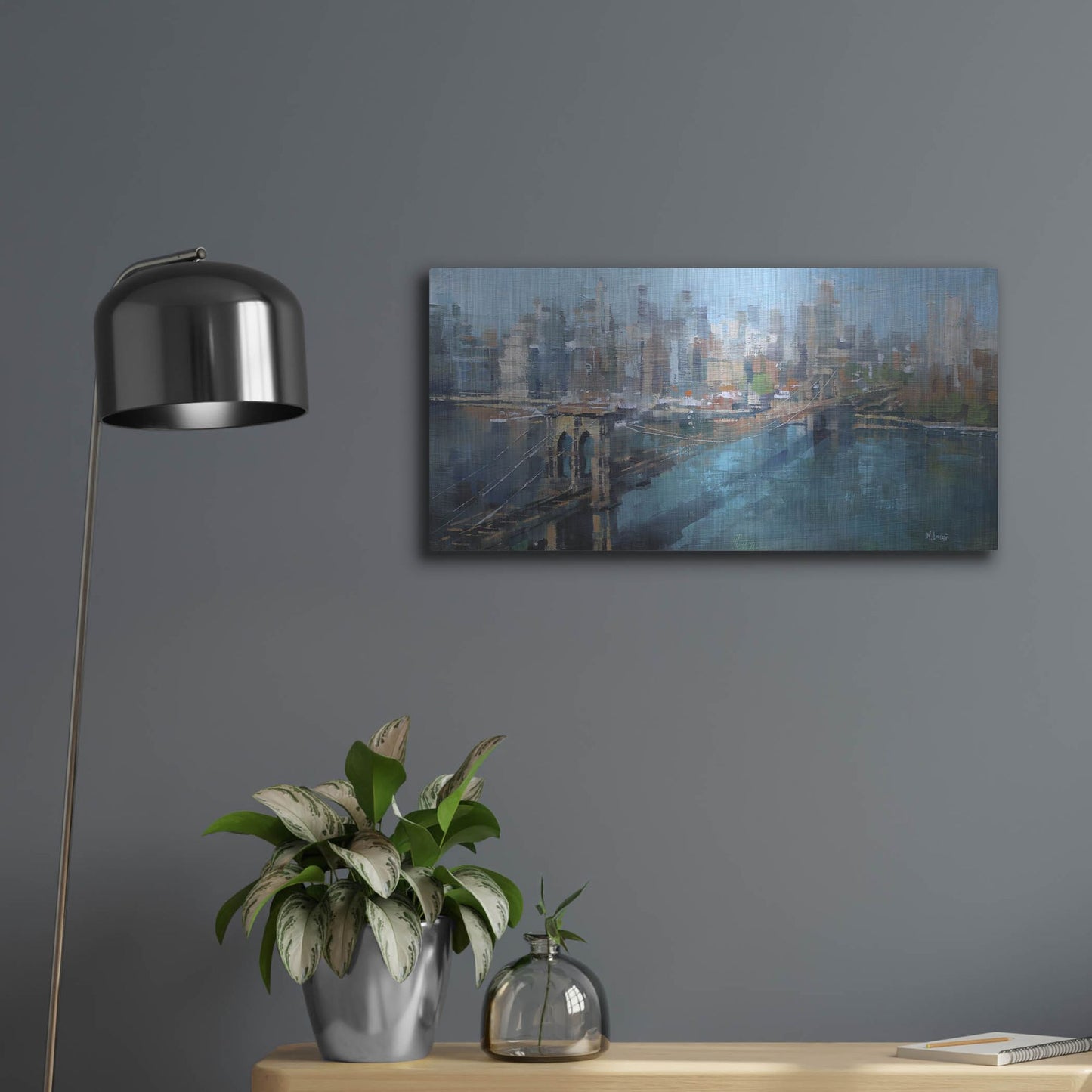 Luxe Metal Art 'Brooklyn Bridge' by Mark Lague, Metal Wall Art,24x12