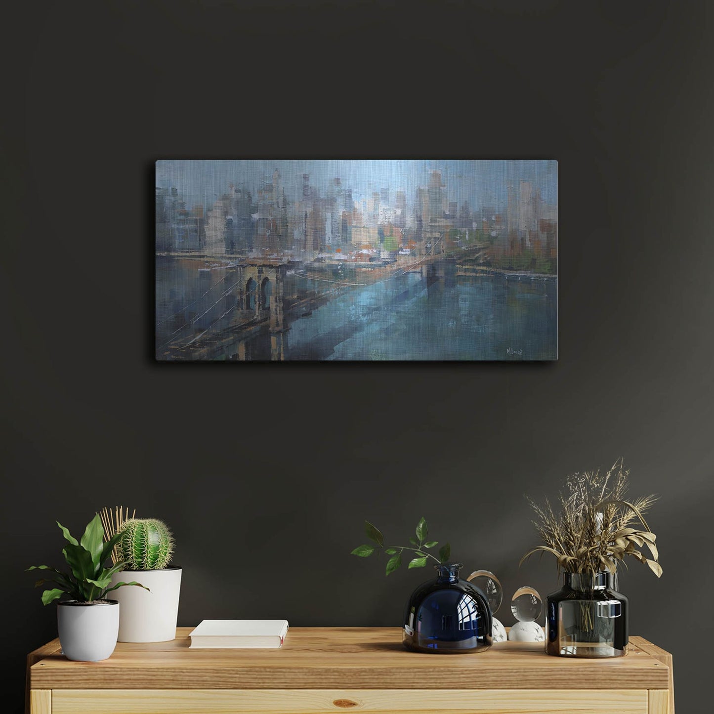 Luxe Metal Art 'Brooklyn Bridge' by Mark Lague, Metal Wall Art,24x12