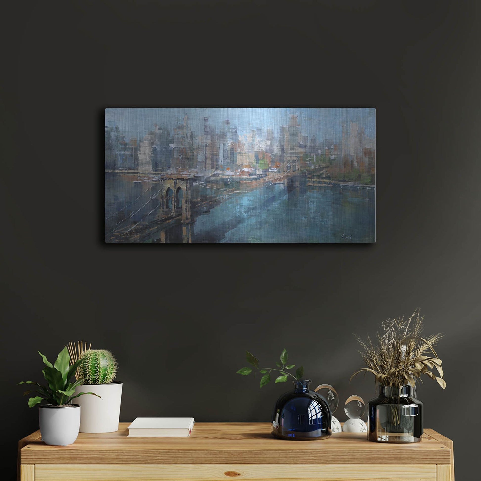 Luxe Metal Art 'Brooklyn Bridge' by Mark Lague, Metal Wall Art,24x12