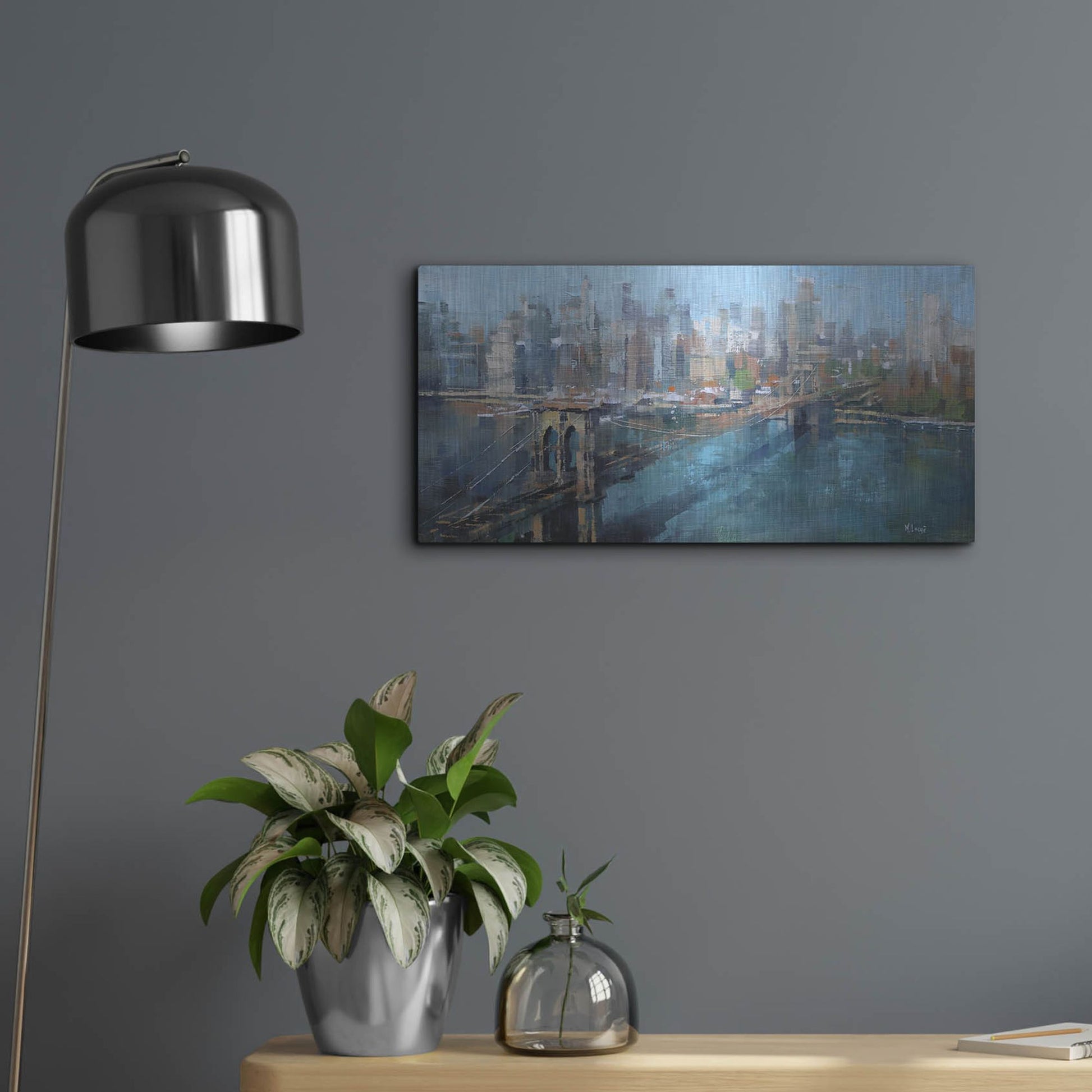 Luxe Metal Art 'Brooklyn Bridge' by Mark Lague, Metal Wall Art,24x12