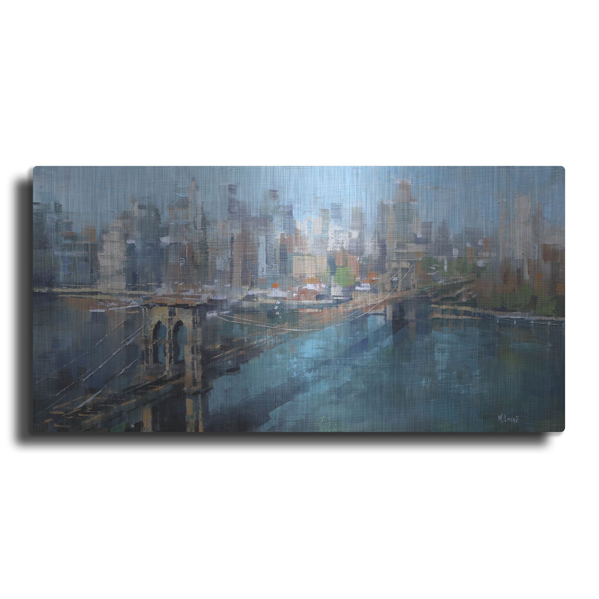 Luxe Metal Art 'Brooklyn Bridge' by Mark Lague, Metal Wall Art,24x12