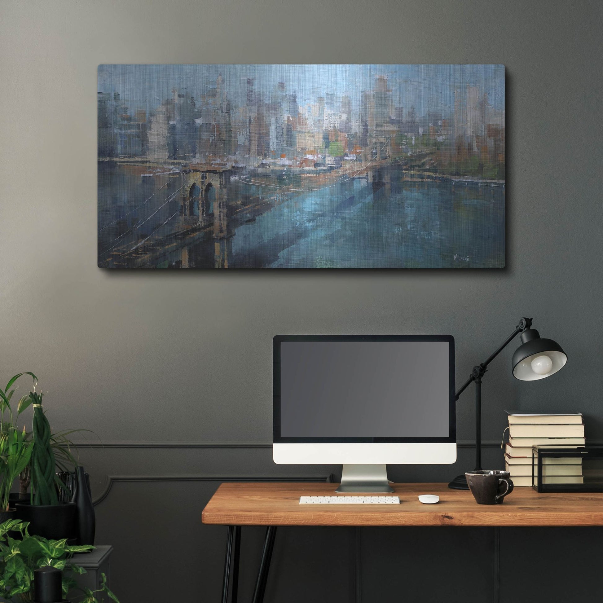 Luxe Metal Art 'Brooklyn Bridge' by Mark Lague, Metal Wall Art,48x24