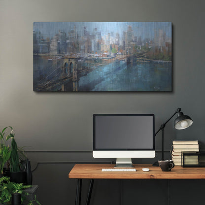 Luxe Metal Art 'Brooklyn Bridge' by Mark Lague, Metal Wall Art,48x24