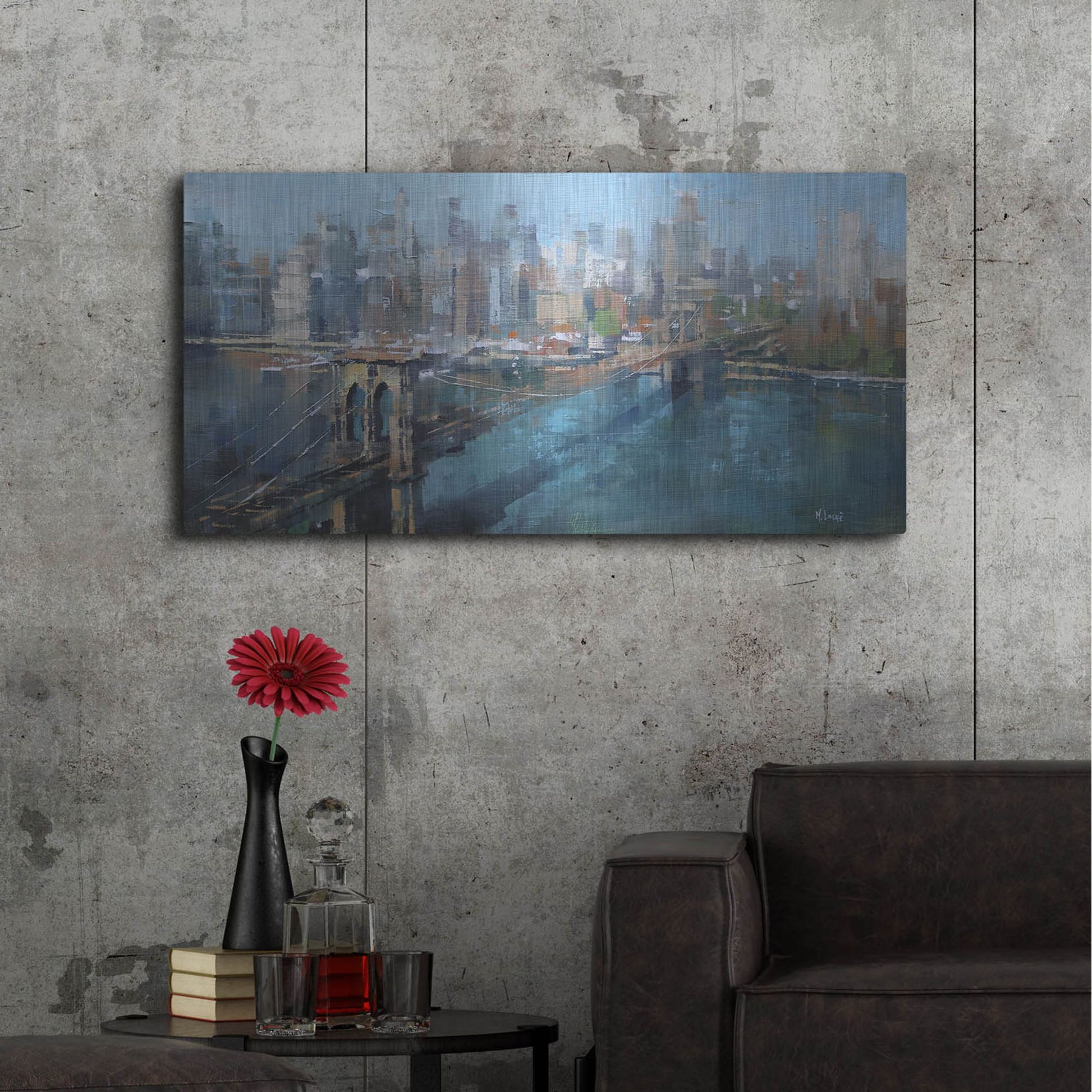 Luxe Metal Art 'Brooklyn Bridge' by Mark Lague, Metal Wall Art,48x24