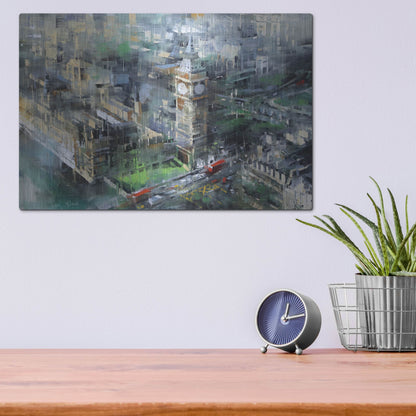 Luxe Metal Art 'London Green - Big Ben' by Mark Lague, Metal Wall Art,16x12