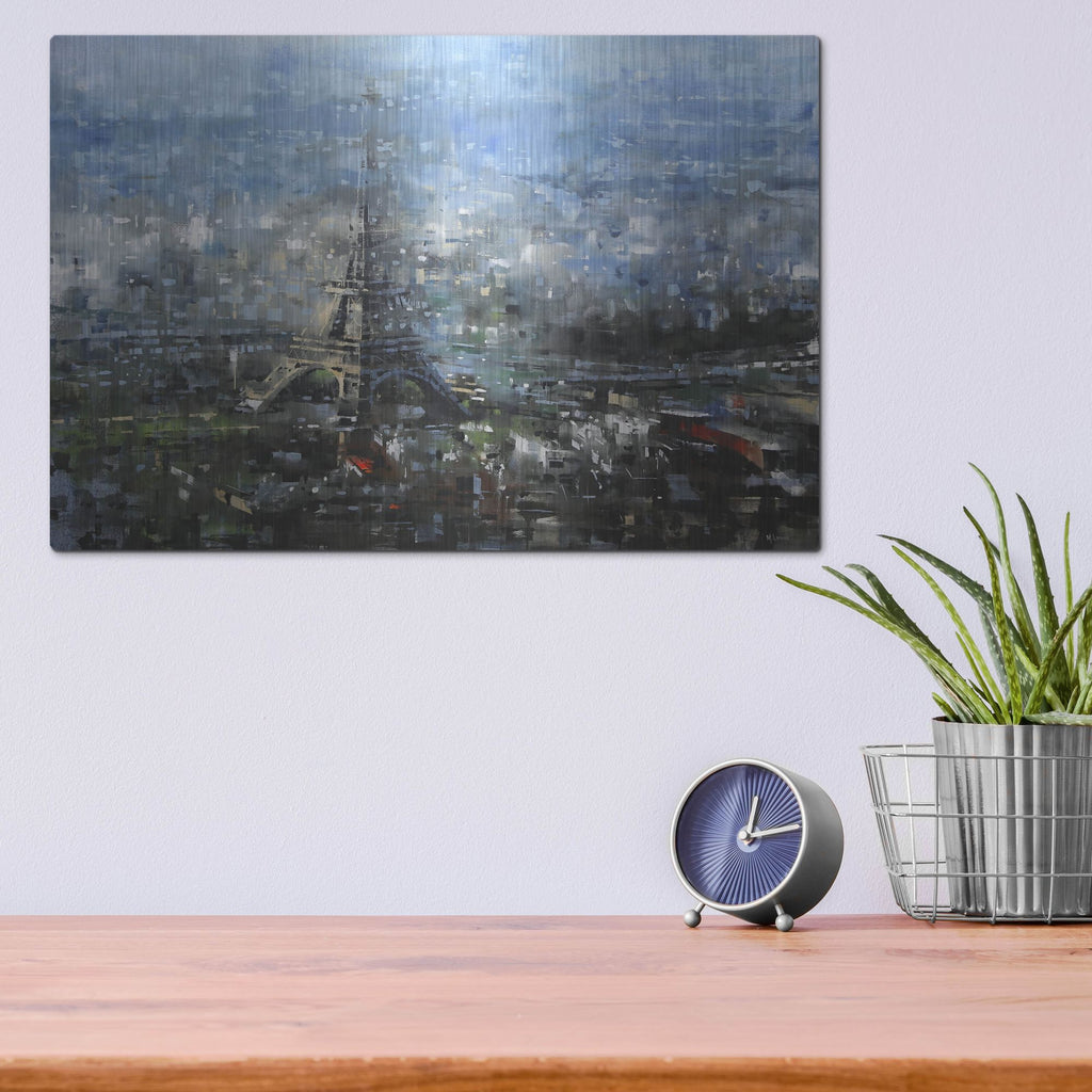 Luxe Metal Art 'Blue Paris' by Mark Lague, Metal Wall Art,16x12